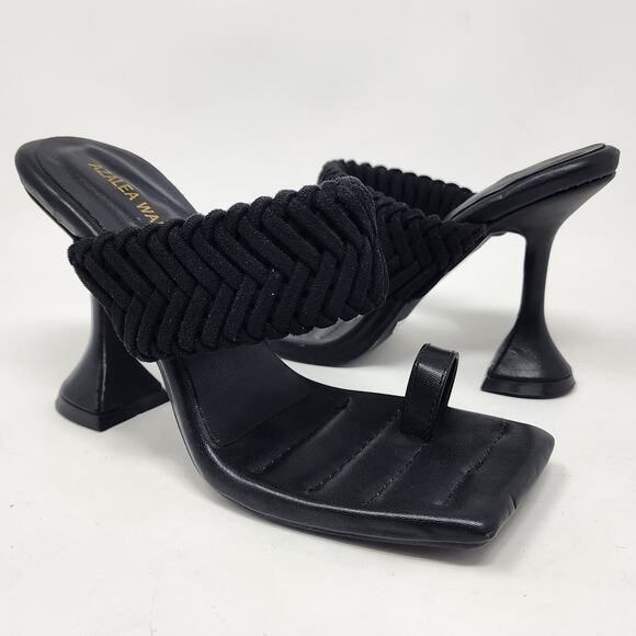 Azalea Wang Heels Women 7 Brady Black Braided Strap Square Heel Toe Post EUC - Picture 3 of 10